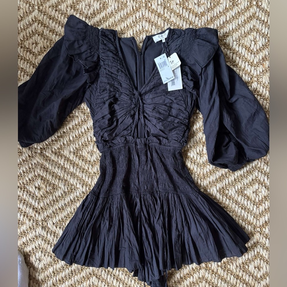 Sea New York Paco Puff Sleeve Cotton Black Romper